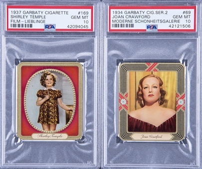 1934-1937 Garbaty Cigarettes "Film Stars" PSA GEM MT 10 Pair (2 Different) – Including Joan Crawford and Shirley Temple